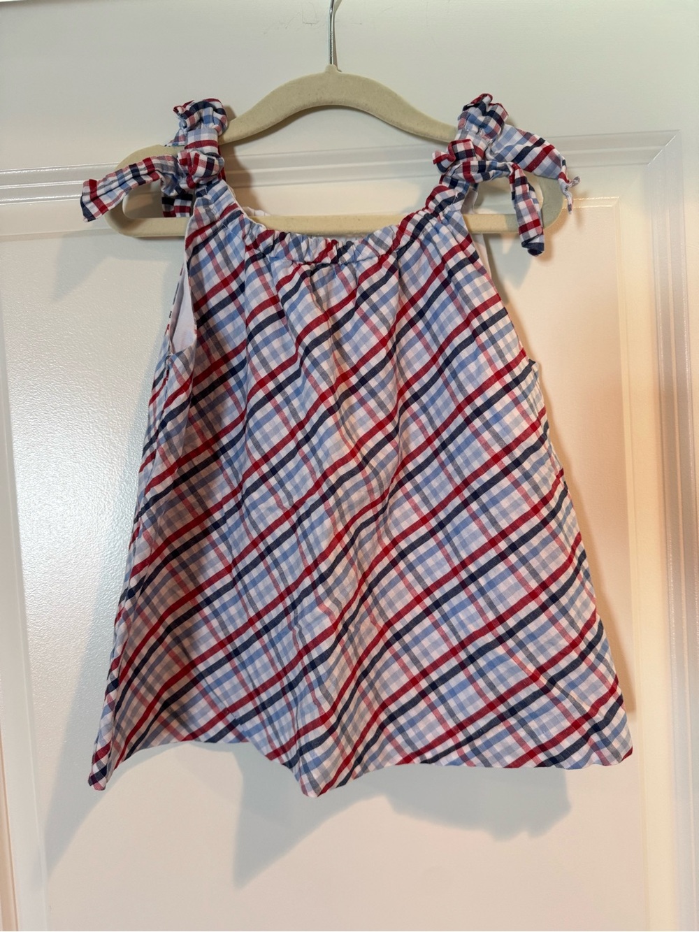 Little English Red, Blue & White Plaid Tie-Shoulder Top
